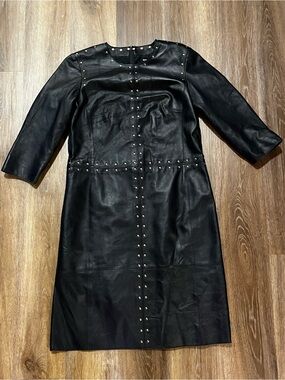 Worth New York 100% Genuine Leather Studded Sheath Dress Black Size 4 Designer